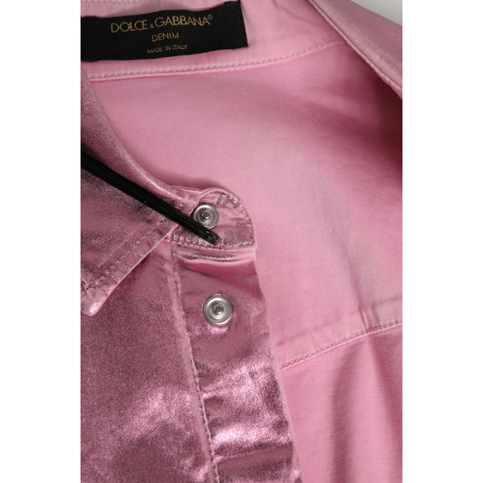 Dolce & Gabbana Pink Cotton Stretch Collared Cropped Jacket