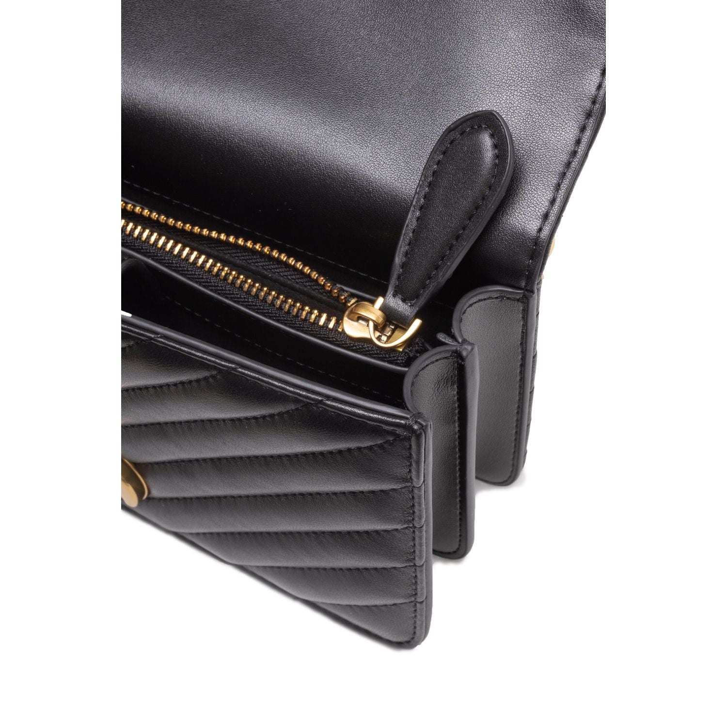 PINKO Black Leather Love One Mini Shoulder Bag