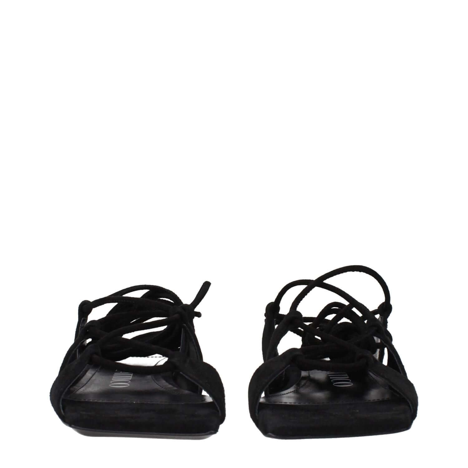 The Attico Black Leather Flat Sandals