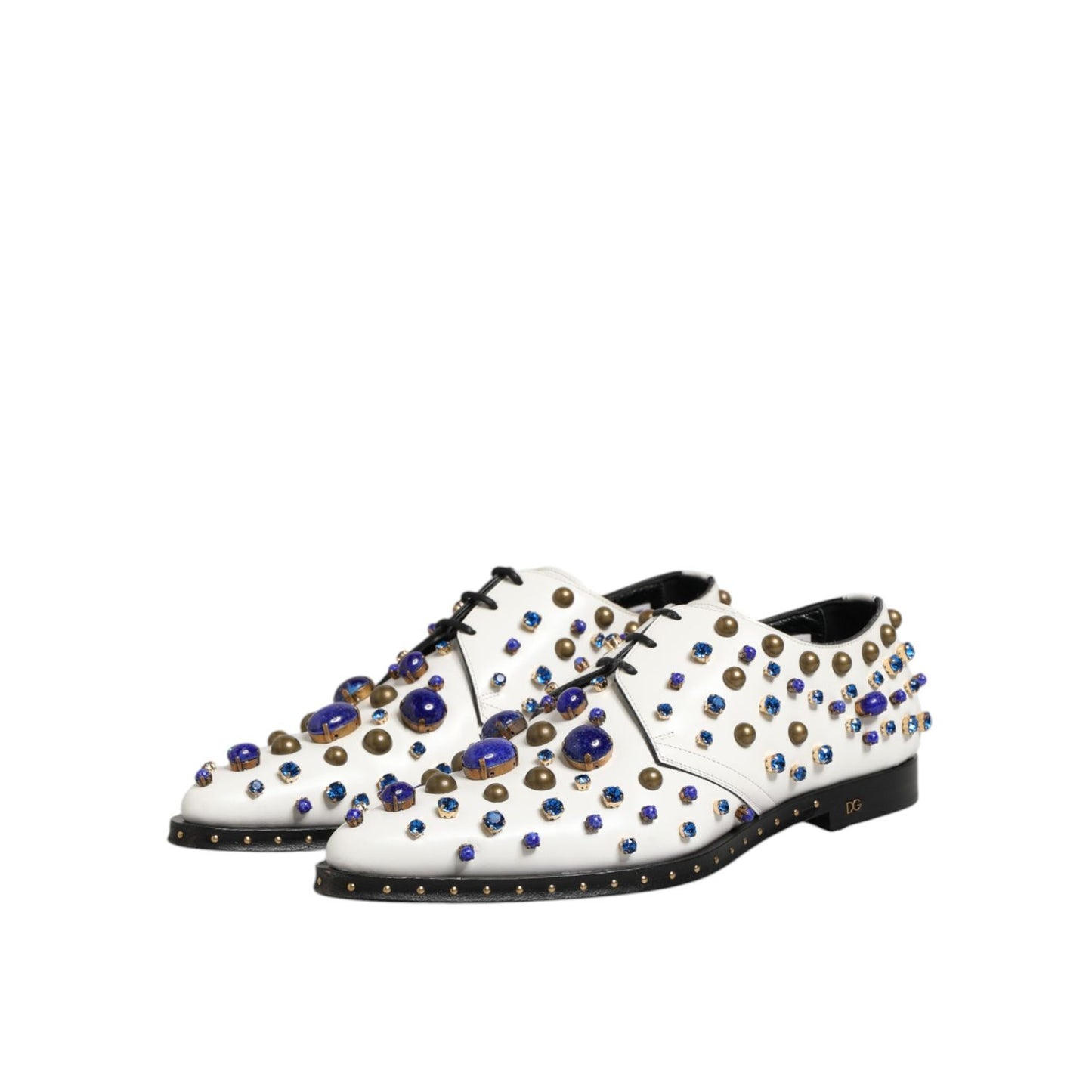 Dolce & Gabbana White Leather Crystals Embellished Dress Shoes