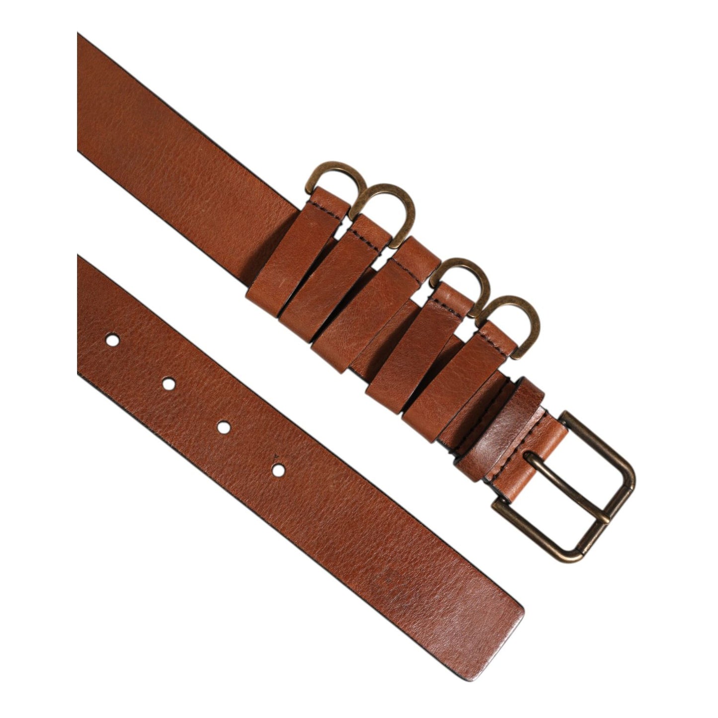 Dolce & Gabbana Brown Classic Gold Metal Logo Buckle Men Belt