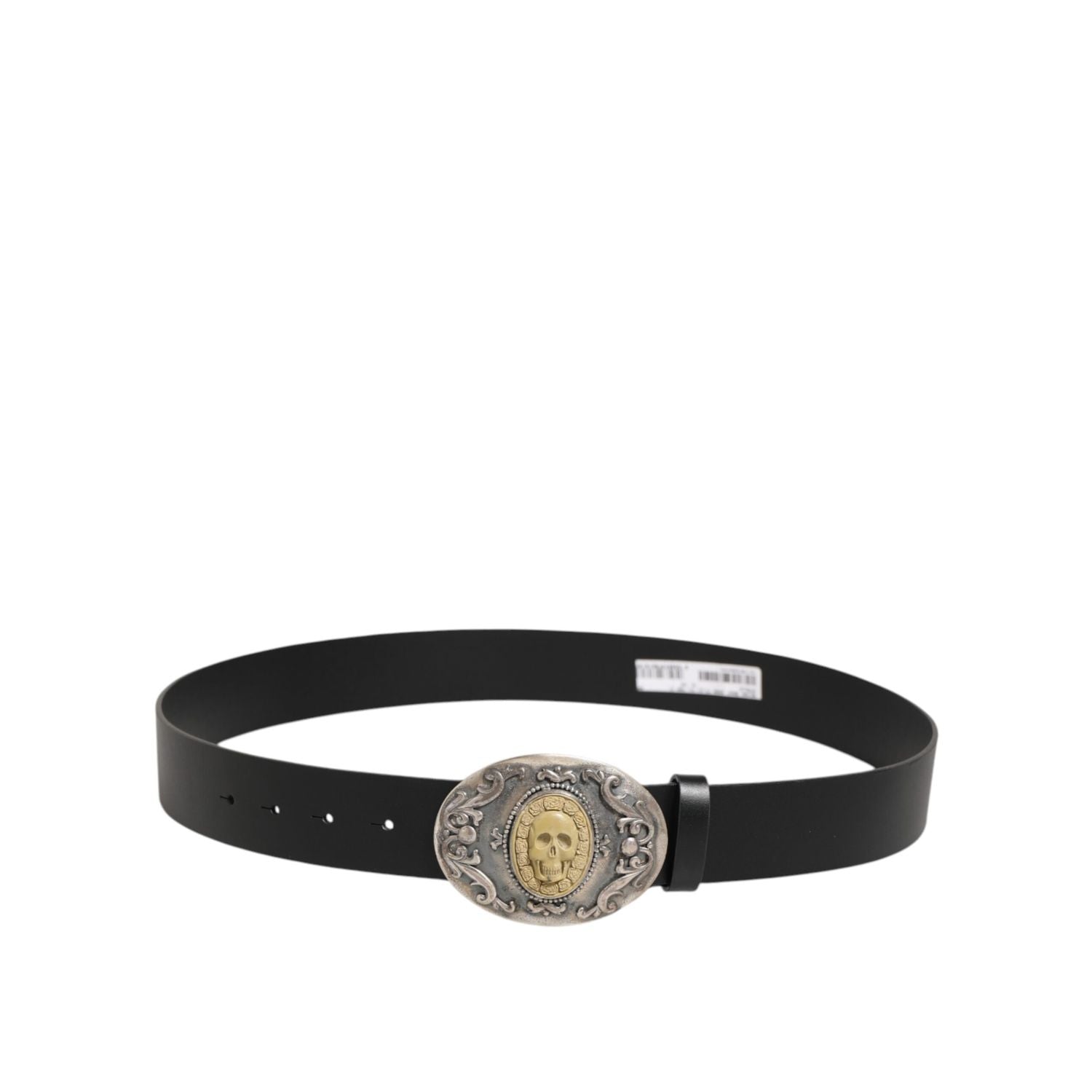 Dolce & Gabbana Black Leather Ornate Metal Buckle Men Belt