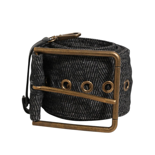 Dolce & Gabbana Grey Fabric Logo Plate Metal Brass Buckle Belt