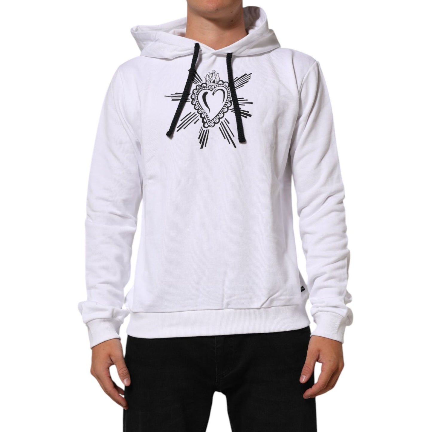 Dolce & Gabbana White Sacred Heart Hooded Sweatshirt Sweater