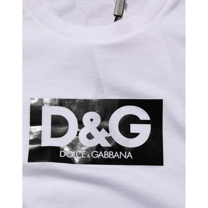 Dolce & Gabbana White Logo Print Cotton Crew Neck T-shirt