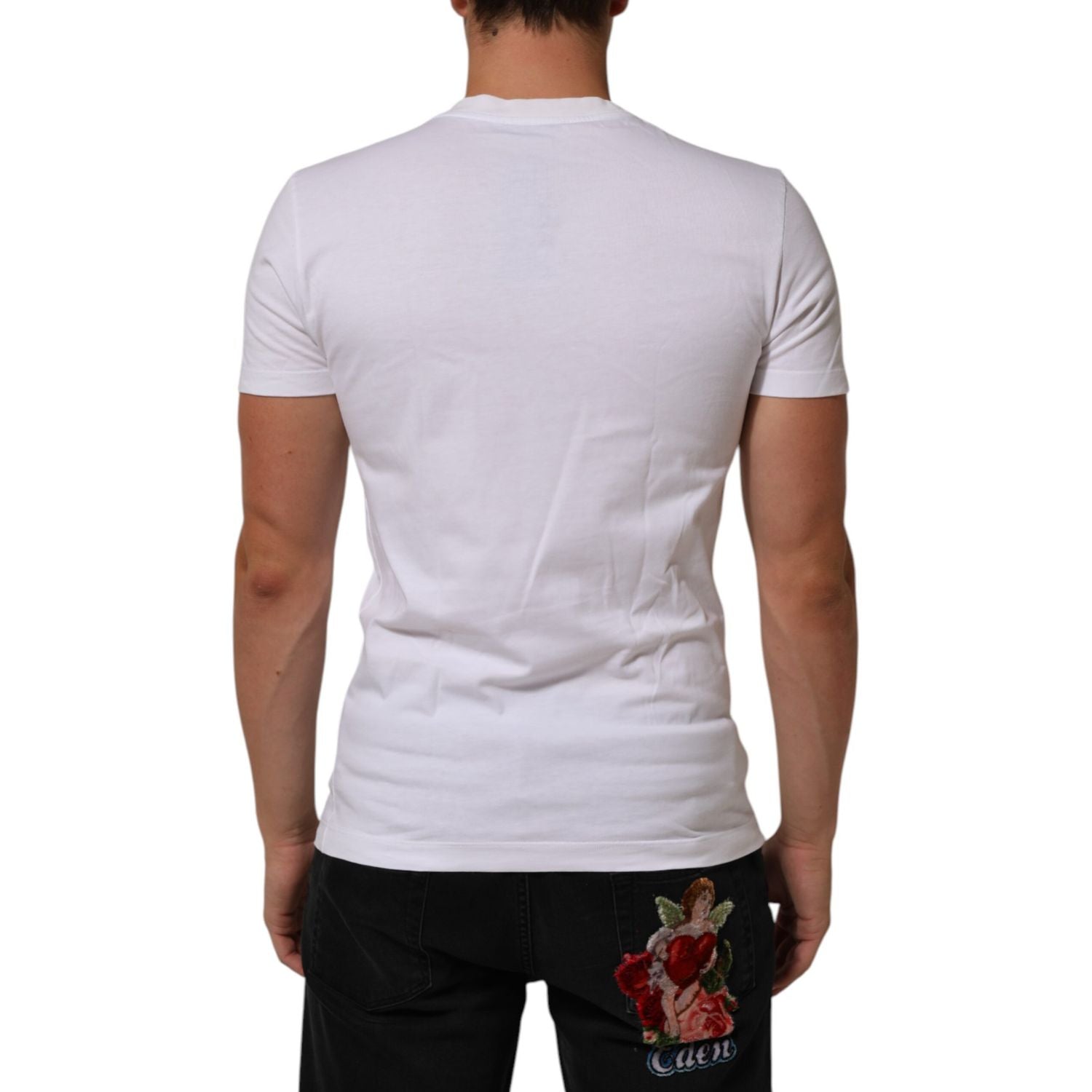 Dolce & Gabbana White Cotton Logo Print Crew Neck Men T-shirt