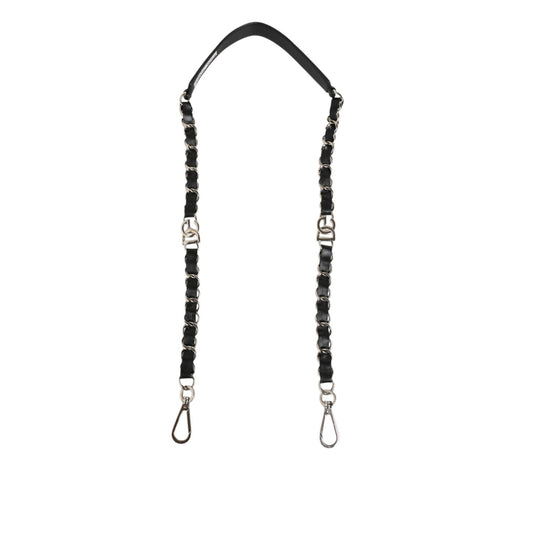 Dolce & Gabbana Black Leather Silver Chain Bag Accessory Shoulder Strap