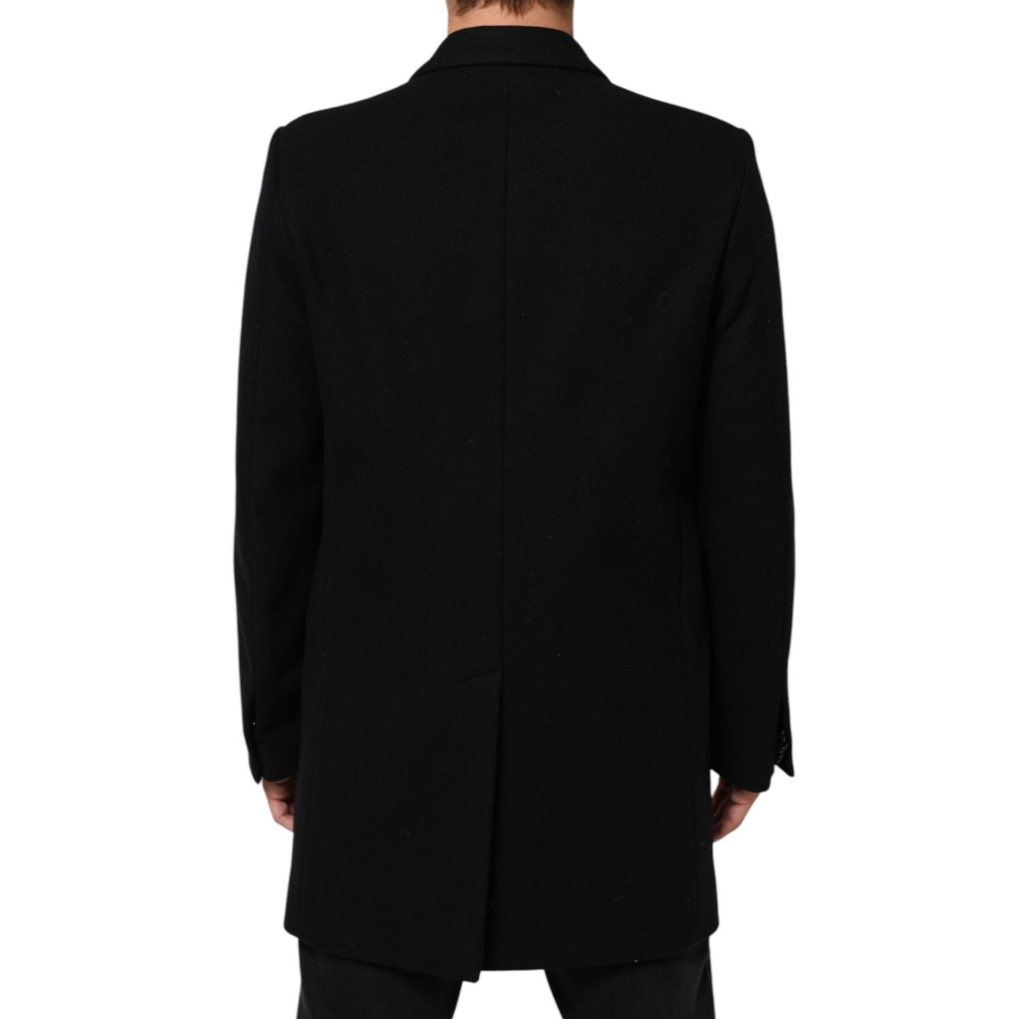Dolce & Gabbana Black Wool Buttoned Men Trench Coat Jacket