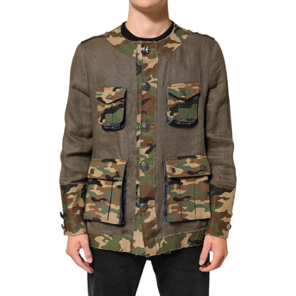 Dolce & Gabbana Brown Camouflage Linen Button Down Jacket