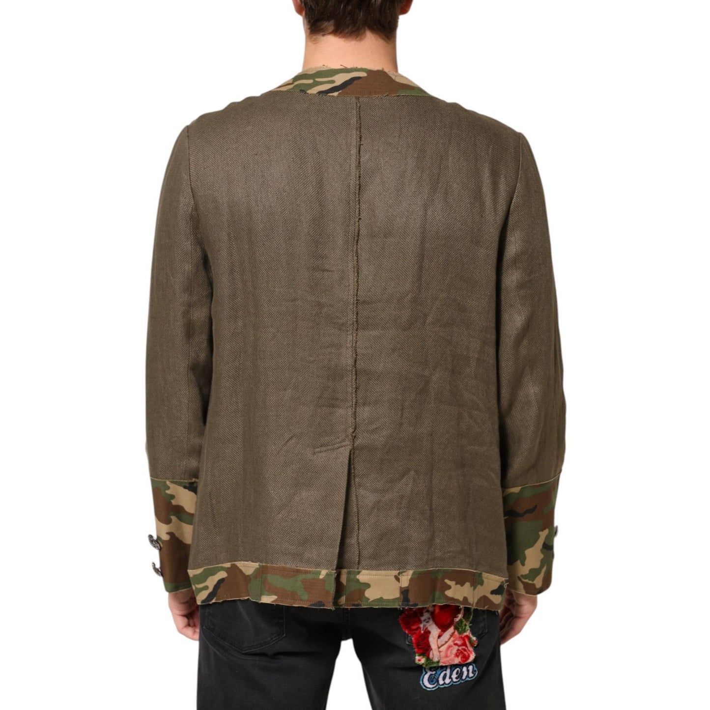 Dolce & Gabbana Brown Camouflage Linen Button Down Jacket