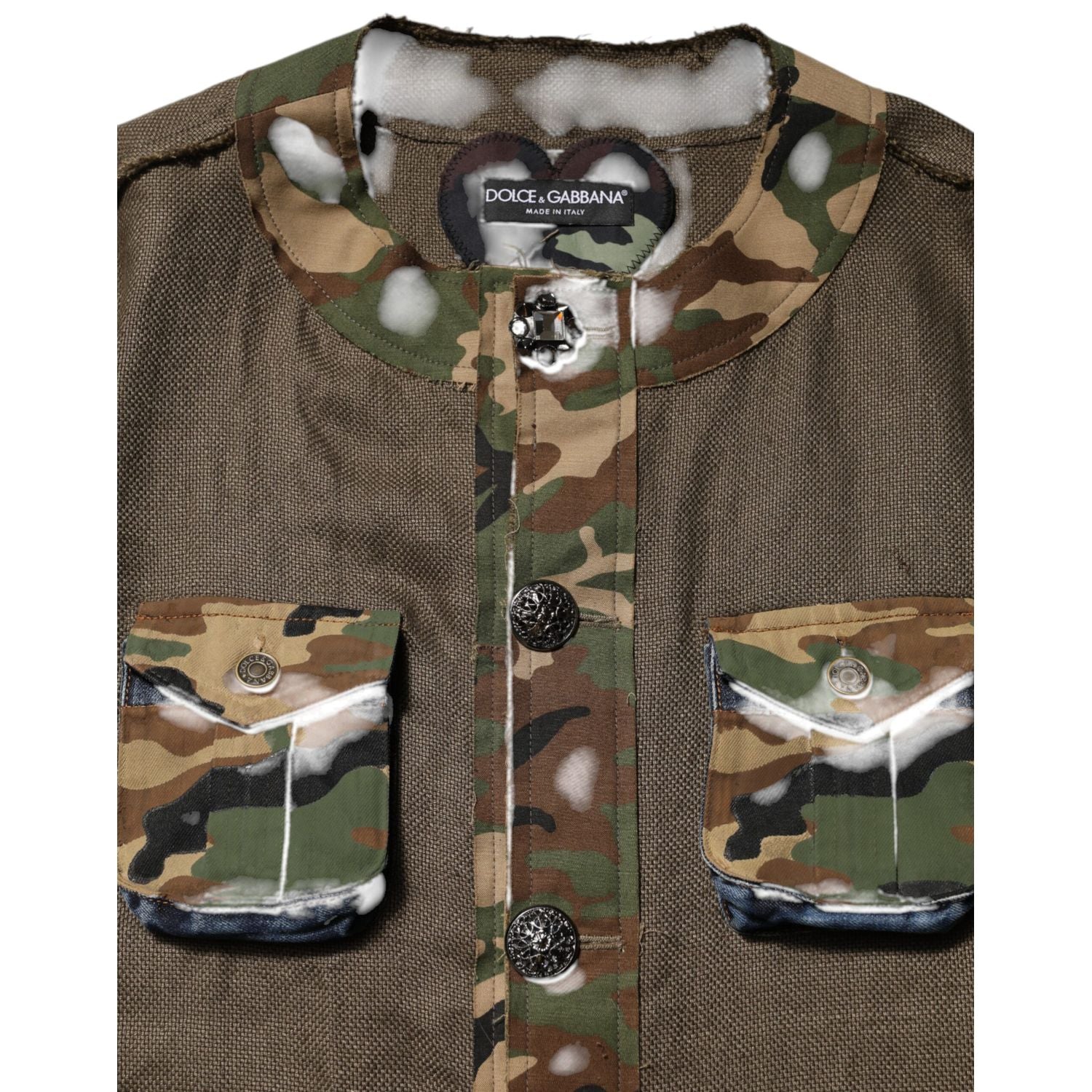 Dolce & Gabbana Brown Camouflage Linen Button Down Jacket