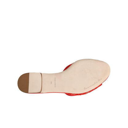 Dolce & Gabbana Red Devotion Lace Flats Slip On Sandals Shoes