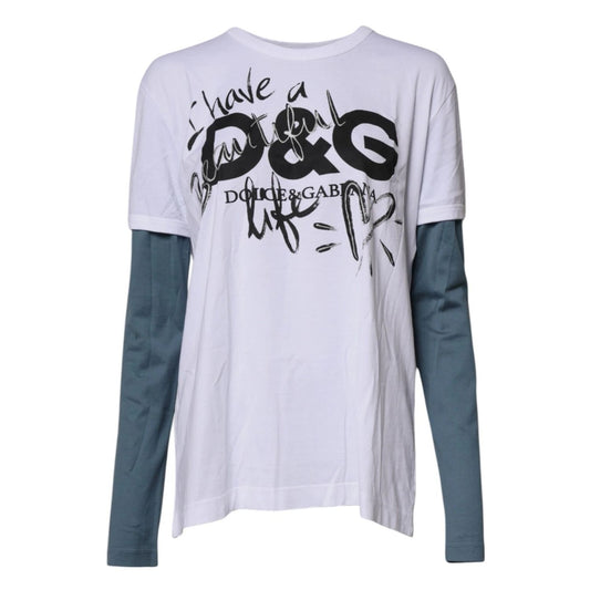 Dolce & Gabbana White Graphic Print Cotton Crew Neck T-shirt