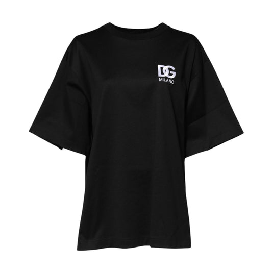 Dolce & Gabbana Black Cotton DG Logo Embroidery Top T-shirt