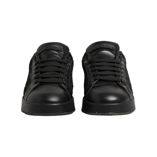 Dolce & Gabbana Black Floral Lace Low Top Sneakers Shoes