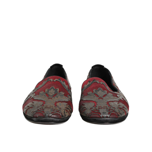 Dolce & Gabbana Bordeaux Jacquard Leather Slip On Loafer Shoes