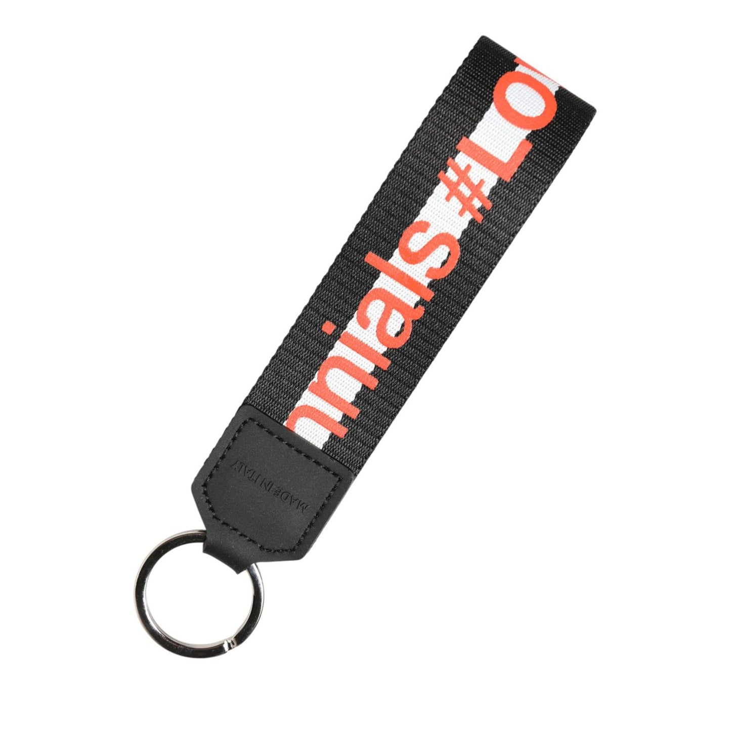 Dolce & Gabbana Black Logo Polyester Silver Brass Holder Keychain Keyring