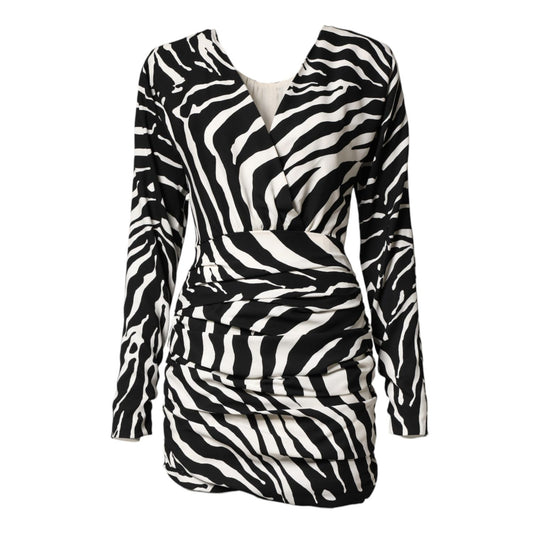 Dolce & Gabbana Black White Zebra Silk Sheath Mini Dress