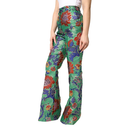 Dolce & Gabbana Green Floral Polyester BootCut Trouser Pants