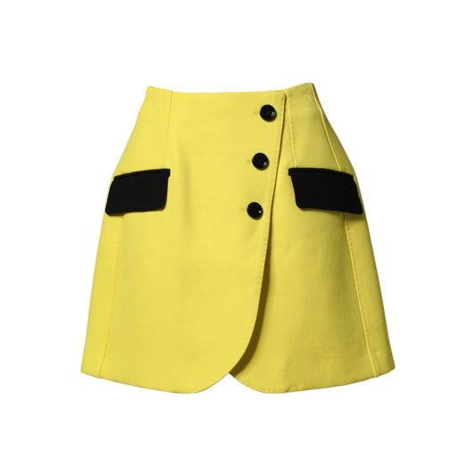 Dolce & Gabbana Yellow Wool Buttoned High Waist Mini Skirt