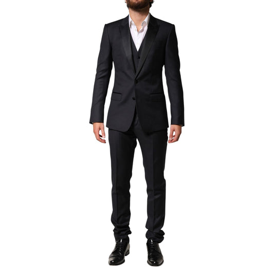 Dolce & Gabbana Black Wool Single Breasted 3 Piece Men Suit