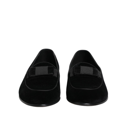 Dolce & Gabbana Black Velvet Slip On Loafers Formal Men Shoes