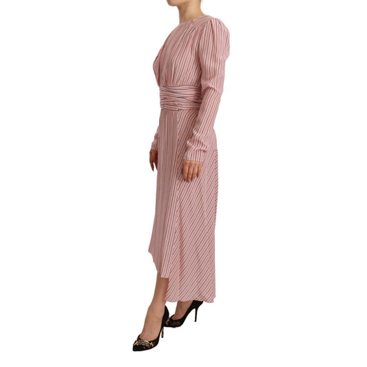 Ermanno Scervino Pink Stripes Long Sleeves Sheath Midi Dress
