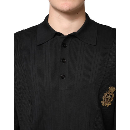 Dolce & Gabbana Black Crest Long Sleeve Men Pullover Sweater
