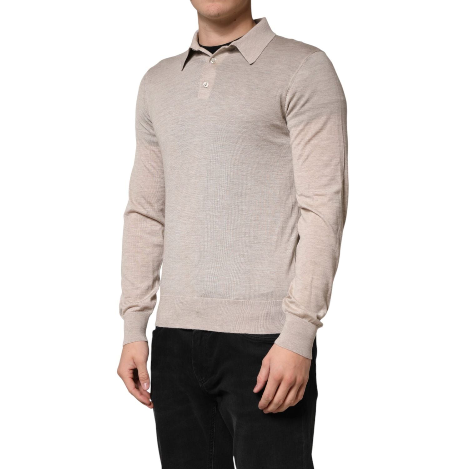 Dolce & Gabbana Beige Cashmere Collared PoloPullover  Sweater