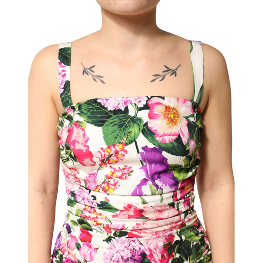 Dolce & Gabbana Multicolor Floral Ruched Silk Charmeuse Mini Dress