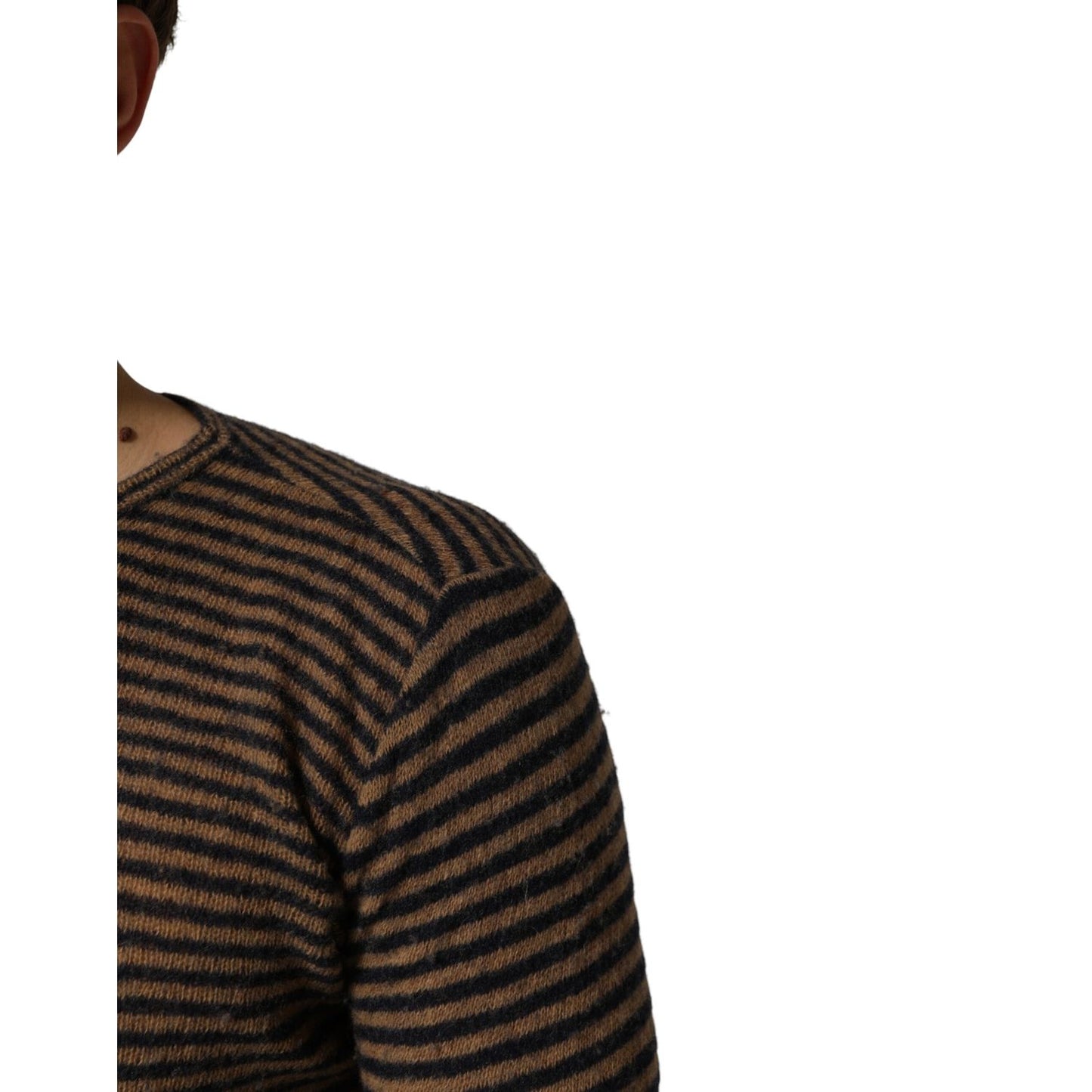 Daniele Alessandrini Brown Black Stripes Wool Crew Neck Pullover Sweater
