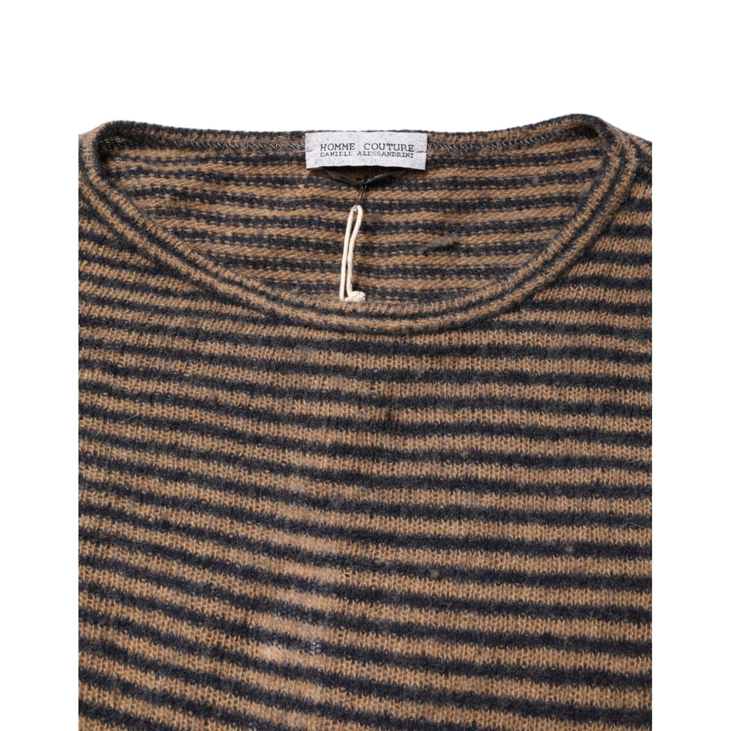 Daniele Alessandrini Brown Black Stripes Wool Crew Neck Pullover Sweater