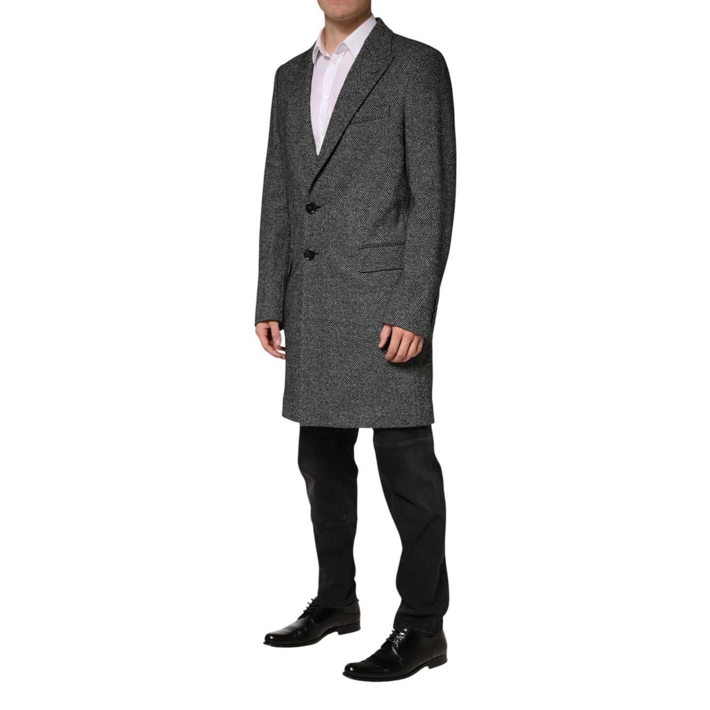 Dolce & Gabbana Gray Wool Blend Long Trench Coat Men Jacket