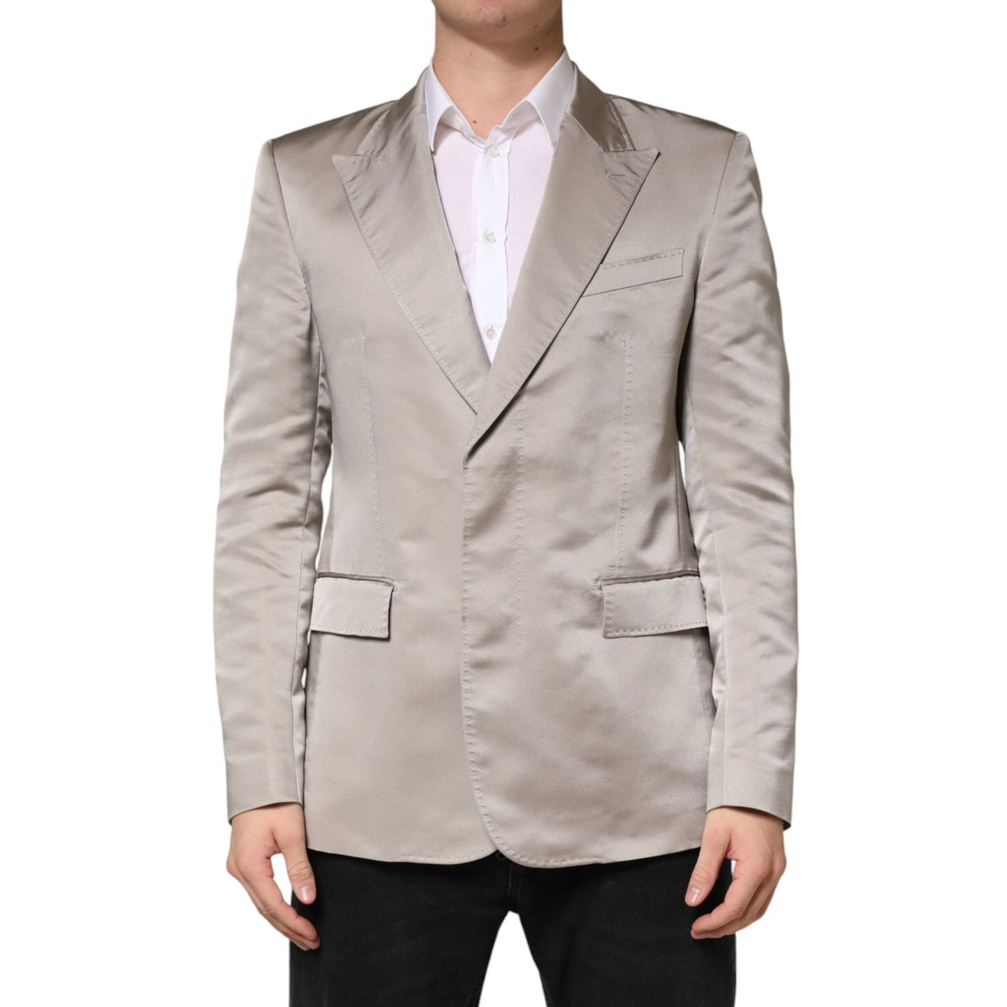 Dolce & Gabbana Beige Silk Single Breasted Jacket Men Blazer