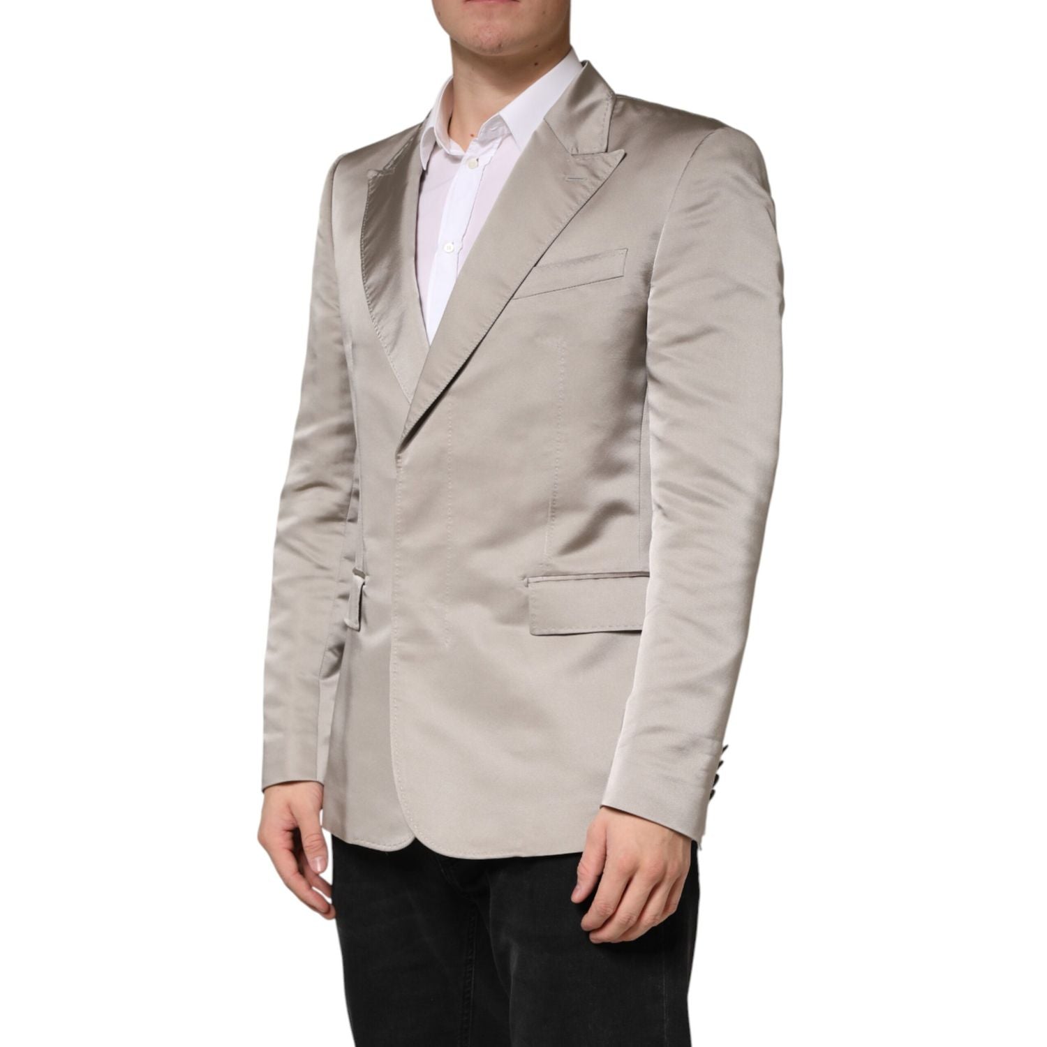 Dolce & Gabbana Beige Silk Single Breasted Jacket Men Blazer