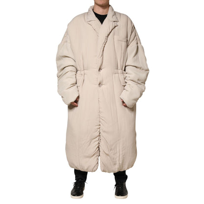 Dolce & Gabbana Beige Padded Collared Long Trench Coat Jacket