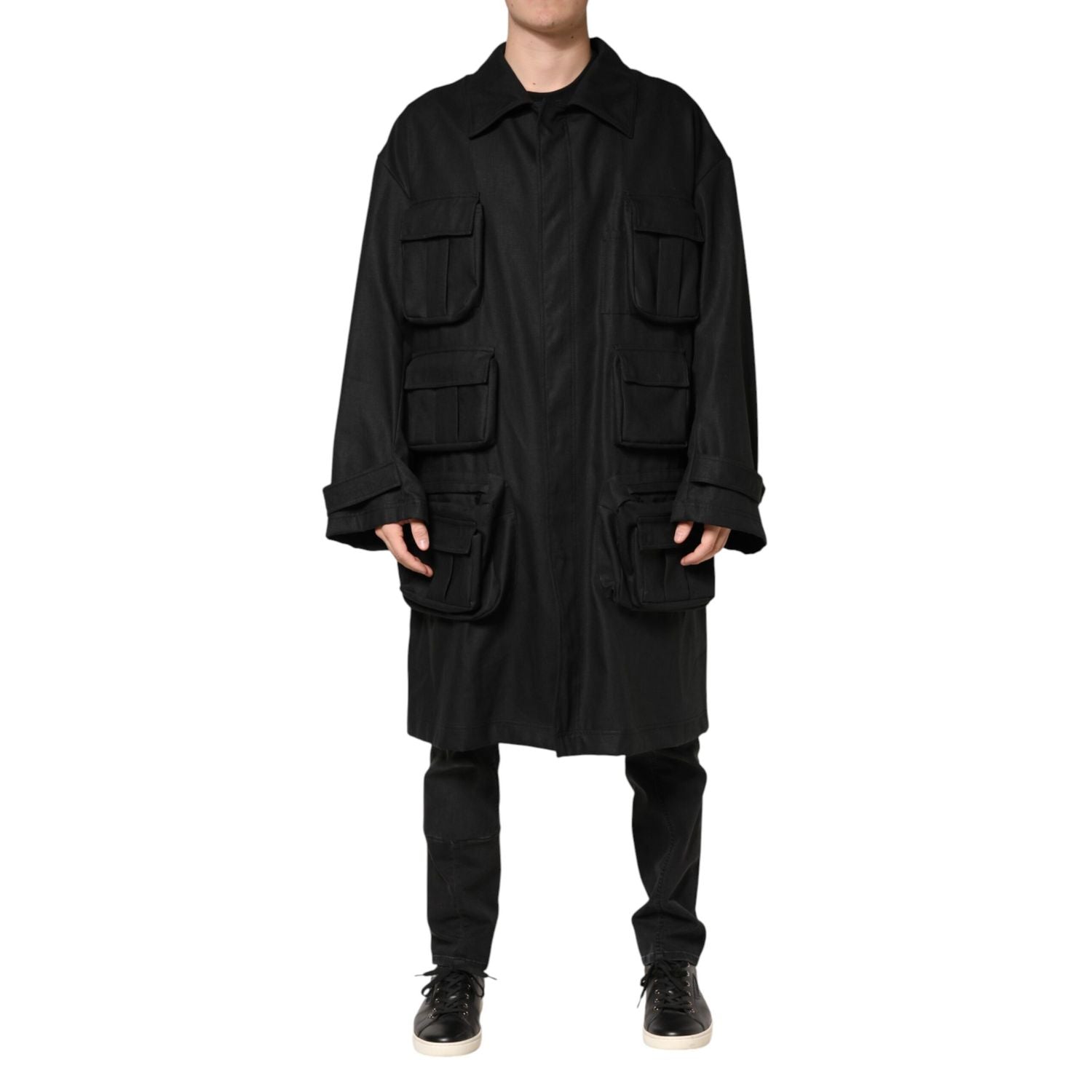 Dolce & Gabbana Black Pockets Collared Trench Coat Jacket
