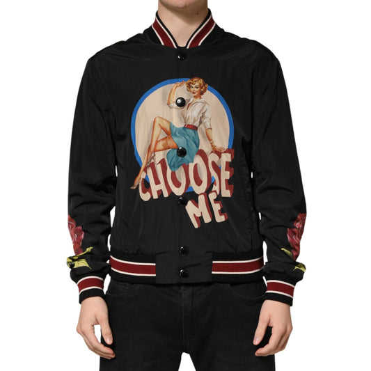 Dolce & Gabbana Black Pin Up Button Down Men Bomber Jacket