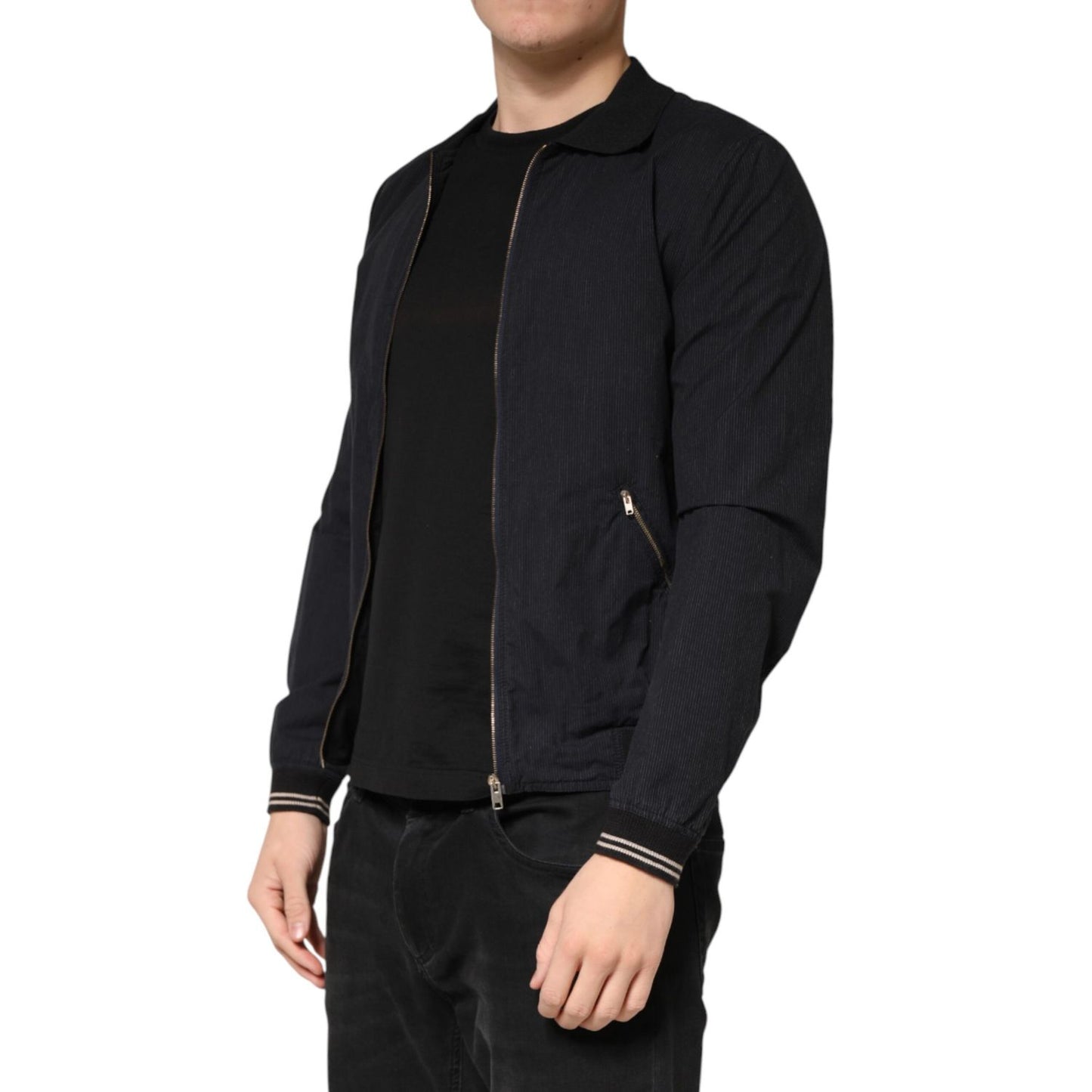 Dolce & Gabbana Dark Blue Cotton Full Zip Bomber Men Jacket