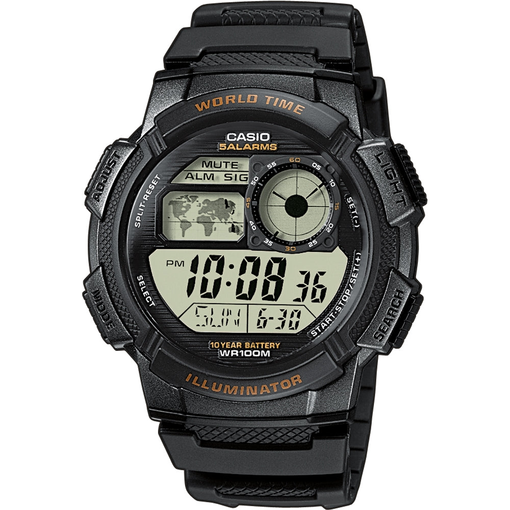 CASIO SPORT Mod. DIVER - WORLD TIME ILLUMINATOR 5 ALARMS. 10 YEARS BATTERY - BLACK WATCHES