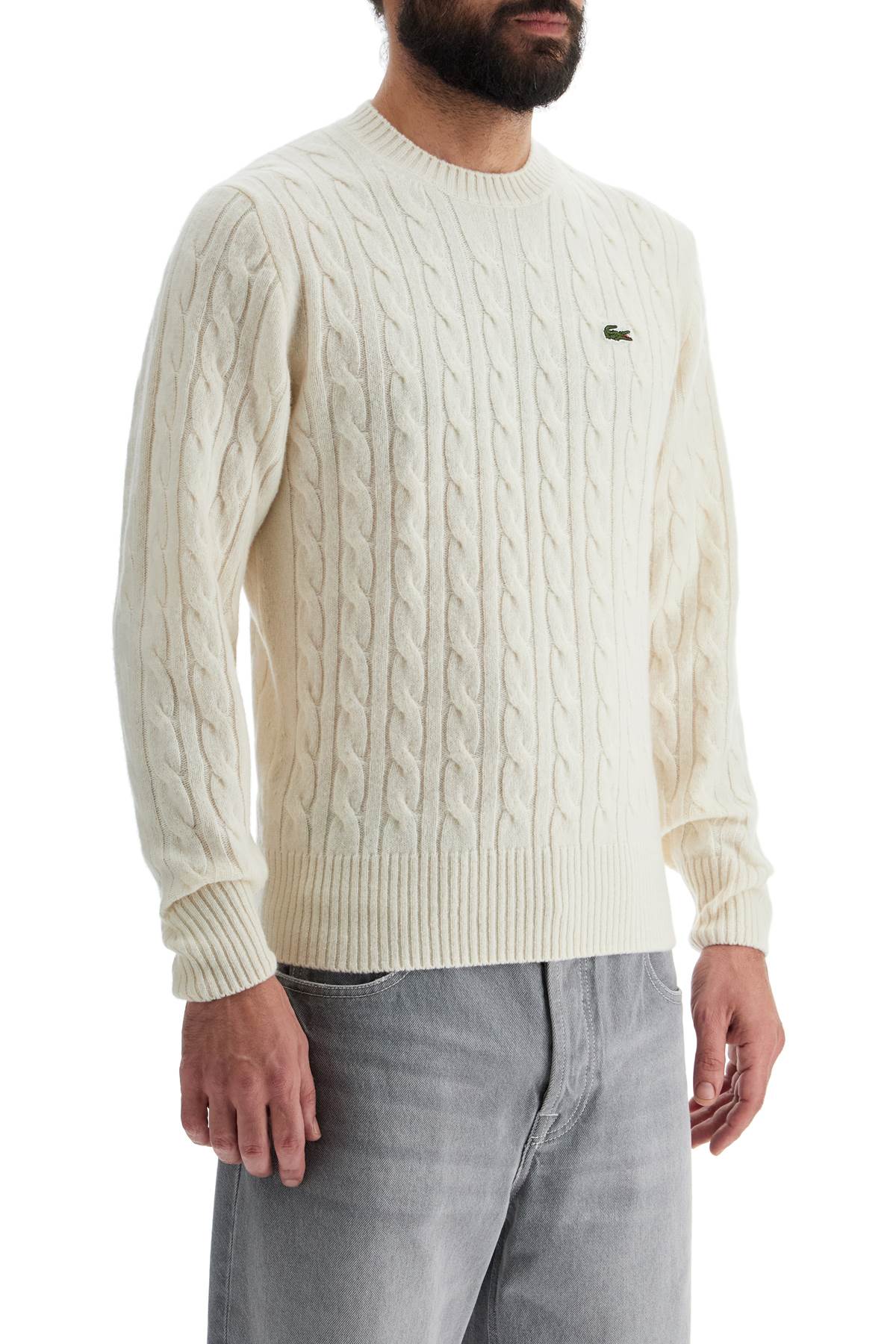 Lacoste classic fit cable knit wool pullover