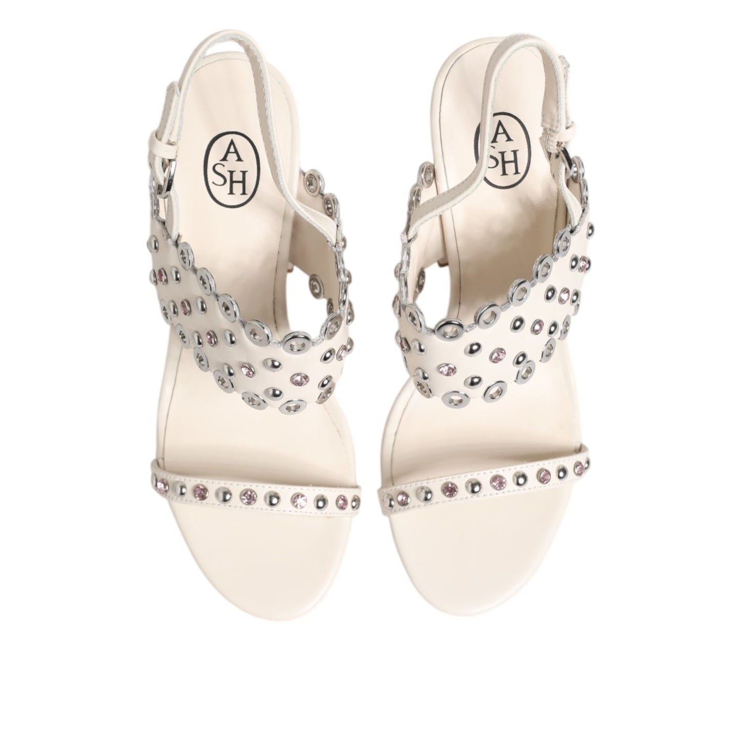 ASH White Block Heeled Studded Quarter Strap Sandals Shoes ASH