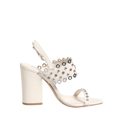 ASH White Block Heeled Studded Quarter Strap Sandals Shoes ASH