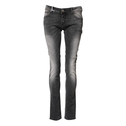 Acht Dark Gray Cotton Slim Fit Denim Low Waist Denim Jeans Acht