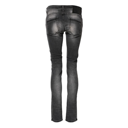 Acht Dark Gray Cotton Slim Fit Denim Low Waist Denim Jeans Acht
