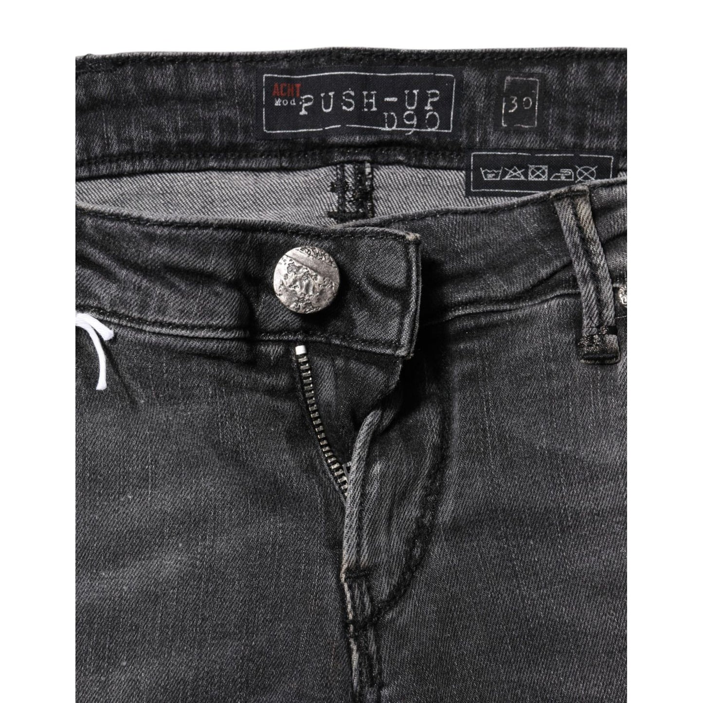 Acht Dark Gray Cotton Slim Fit Denim Low Waist Denim Jeans Acht