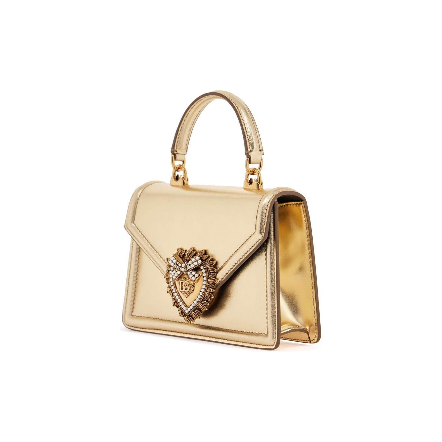 Dolce & Gabbana gold nappa shoulder bag with crystal heart and chain strap