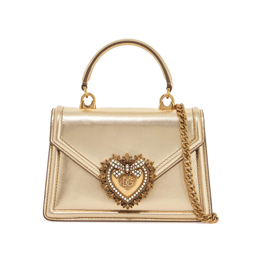 Dolce & Gabbana gold nappa shoulder bag with crystal heart and chain strap