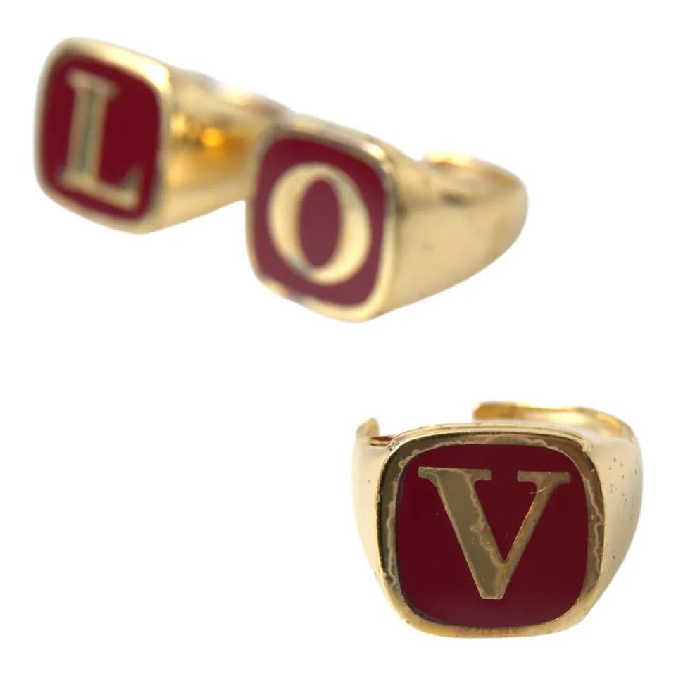 Gold Brass LOVE Enamel Set of 3 Ring