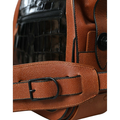 Balenciaga Black Brown Exotic Skin Leather Vertical Crossbody Purse Bag Balenciaga